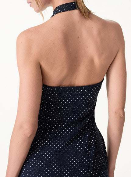 Stretch Cotton Halter Neck Polka Dot Mini Built-In Bra Dress Limited Edition