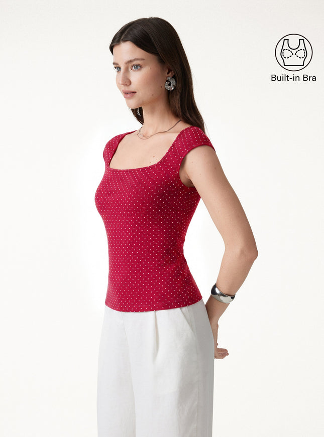 Polka Dots Square Neck Built-In Bra Top