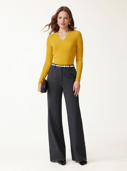 Ponte Mid-Rise Wide-Leg Pants with Pockets - Heather Black Grey