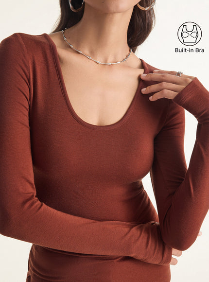 Lyocell Cashmere Scoop Neck Thumbhole Bra Top
