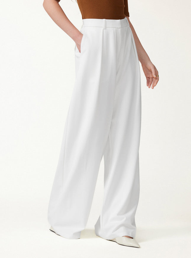 Not-See-Thru High-Rise Wide-Leg Pants with Pockets