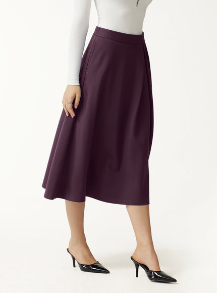 Ponte Mid-Rise Tucked A-Line Midi Skirt with Pockets