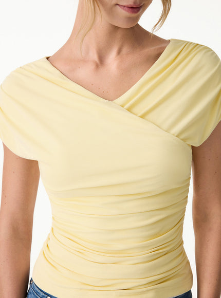 Surplice V-Neck Ruching Built-In Bra Top