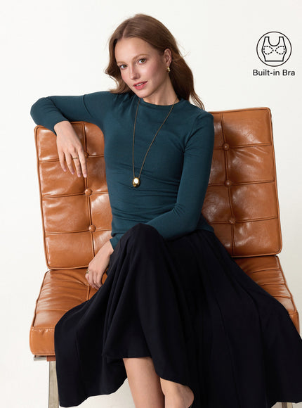 Crewneck Long Sleeve Built-In Bra Top