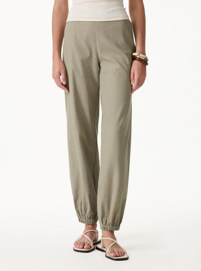 Linen-like High-Rise Balloon Jogger Pants with Pockets