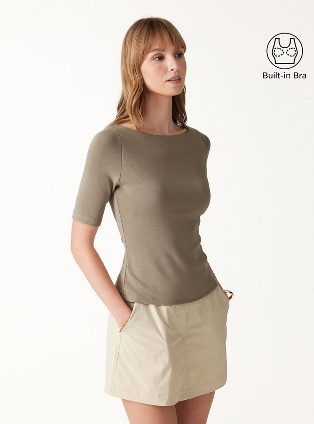 Elbow Sleeve Built-In Bra Top