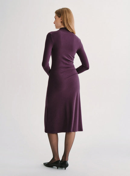 Mock Neck Long Sleeve Ruched Mermaid Midi Dress