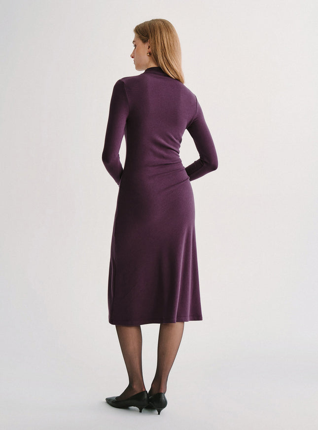 Mock Neck Long Sleeve Ruched Mermaid Midi Dress
