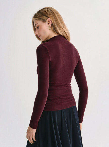 Ruched Sides Tuckable Mockneck Top