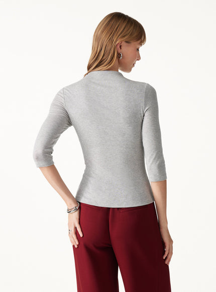 Premium Mock Neck 3/4 Sleeve Built-In Bra Top
