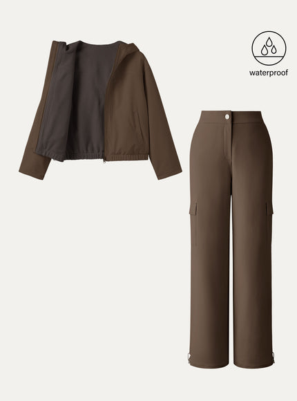2Pcs Set Fleece Reversable Hooded Jacket & Fleece Lined Cargo Pant