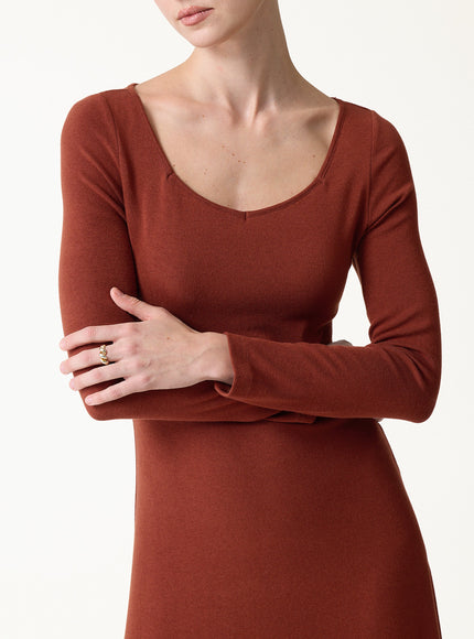 Diamond Neck Long Sleeve Drapey Maxi Built-In Bra Dress