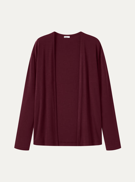 Premium Lyocell-Wool Open-Front Long Sleeve Cardigan