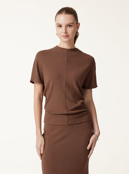 Mock Neck Cap Sleeve Seamed Top