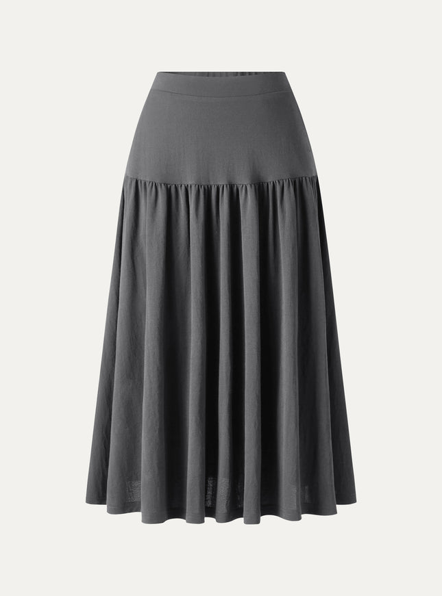 Cotton-Linen Gathered Midi Skirt with Pockets