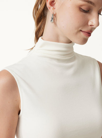 Mock Neck Sleeveless Ruched Built-In Bra Top