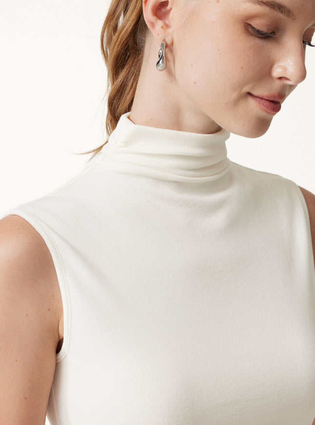 Mock Neck Sleeveless Ruched Built-In Bra Top