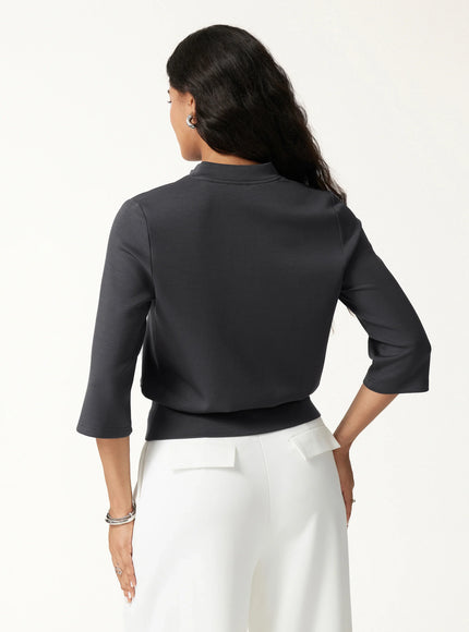 2Pcs Set V-Neck Elbow Sleeve Bam Top & High-Rise Flare Pants with Pockets