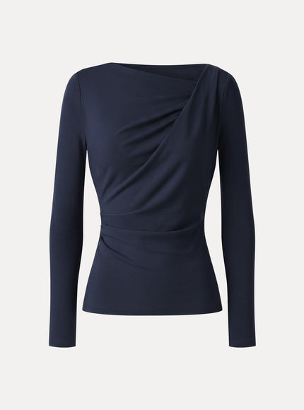 Asymmetrical Neck Long Sleeve Tucked-Waist Top