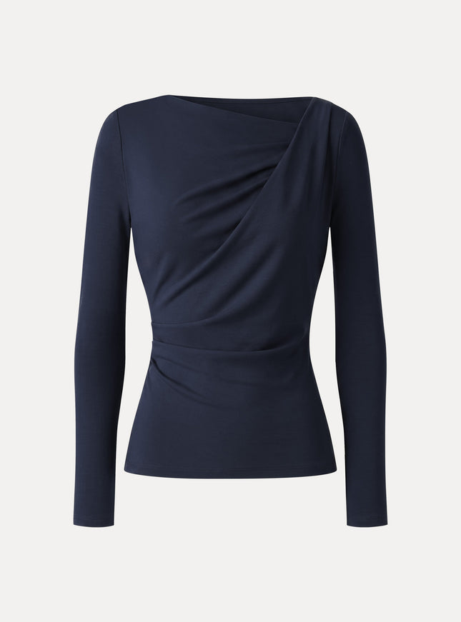 Asymmetrical Neck Long Sleeve Tucked-Waist Top