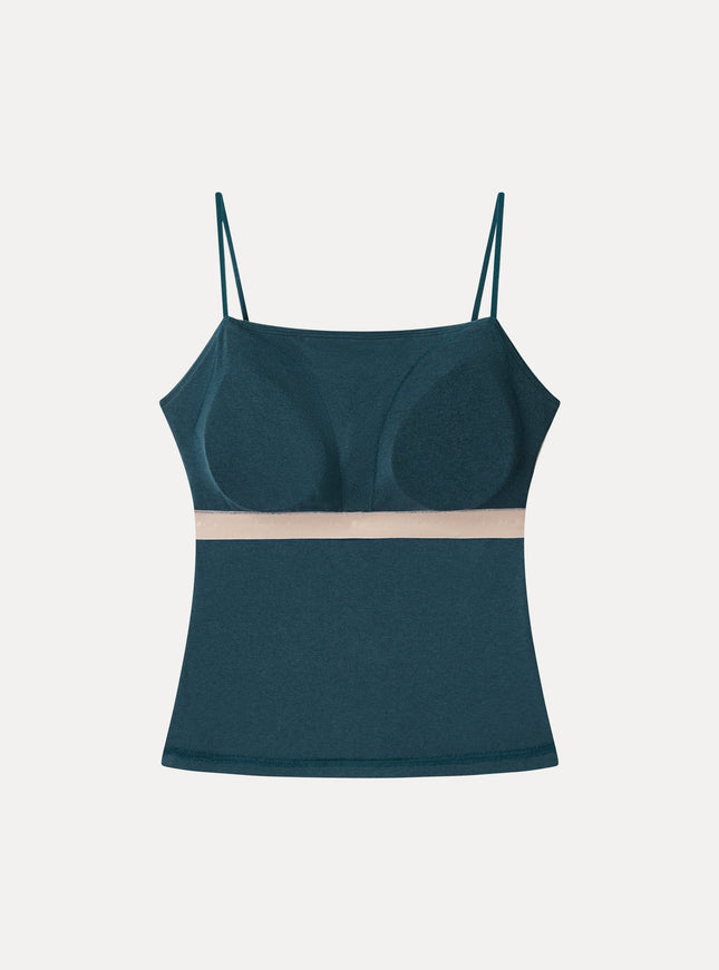2-Piece Top Set Square Neck Spaghetti Strap Bell Sleeve Built-In Bra Cami