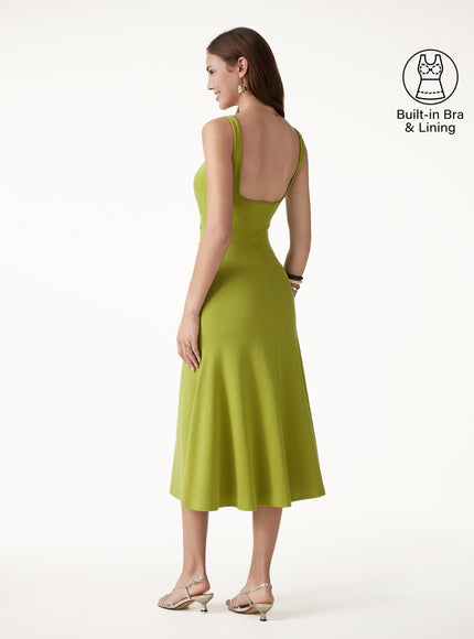 Square Neck Tucked Open Back Built-In Bra Dress