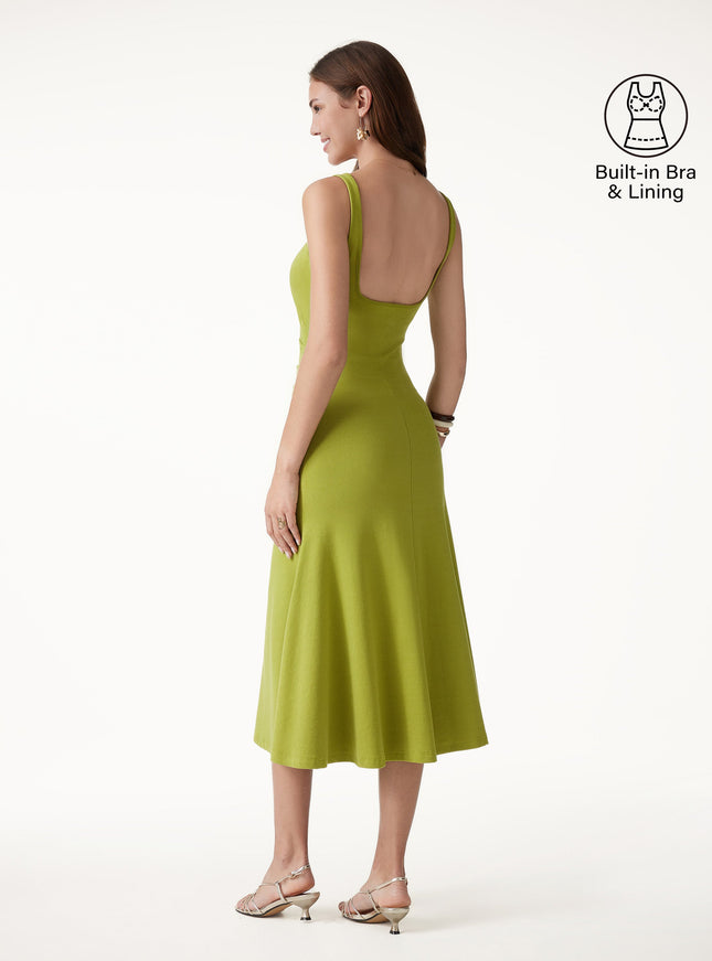 Square Neck Tucked Open Back Built-In Bra Dress