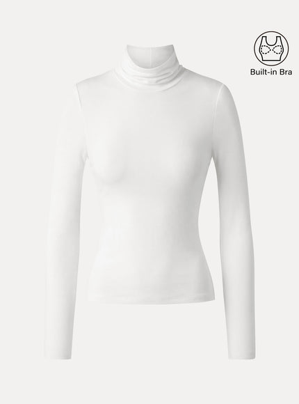Lyocell-Wool Mock Neck Long Sleeve Built-In Bra Top