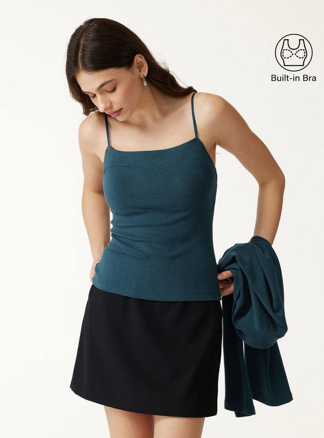 2-Piece Top Set Square Neck Spaghetti Strap Bell Sleeve Built-In Bra Cami