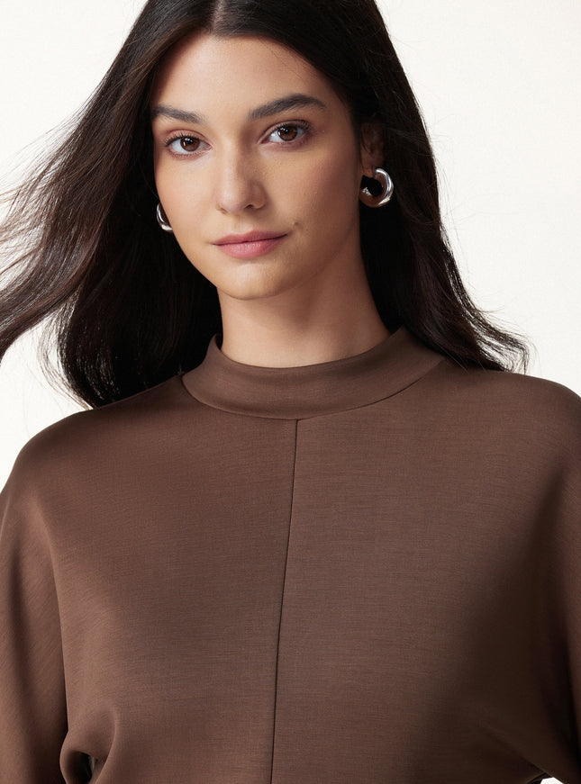 Modal Spacer Knit Mock Neck Batwing Sleeve Banded Hem Top