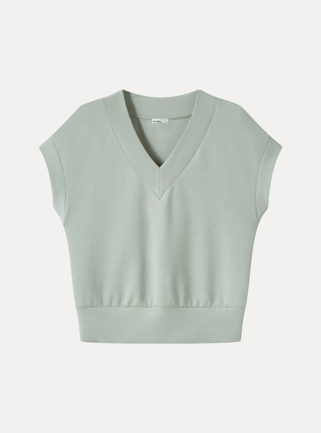 Lyocell Spacer Knit V-Neck Banded Hem Top