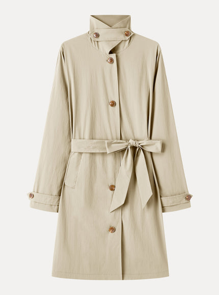 Lightweight Water-Repellent Notched Collar Trench Coat with Pockets