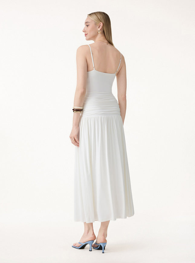 Not-See-Thru Spaghetti Gathered Maxi Built-In Bra Dress