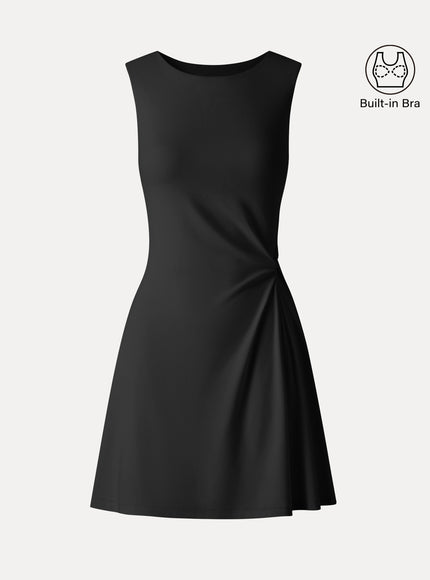 Ribbed Round Neck Sleeveless Side-Twist Mini Built-In Bra Dress