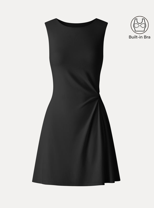Ribbed Round Neck Sleeveless Side-Twist Mini Built-In Bra Dress