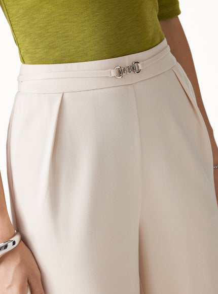 Ponte High-Rise Wide-Leg Pants with Pockets - Fog Beige