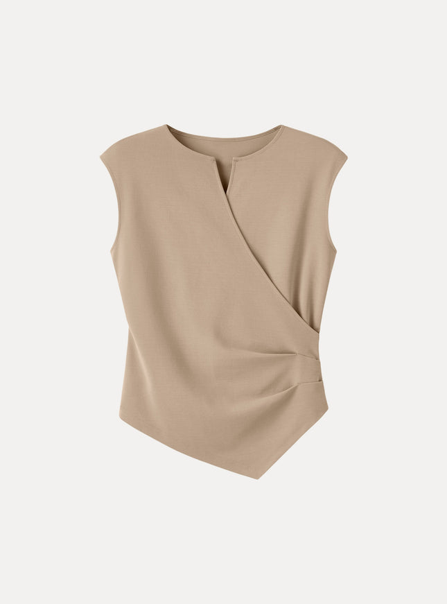 Surplice Wide Shoulder Tucked Angled Tank Top