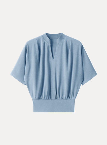 Stand Collar V-Neck Short Sleeve Top