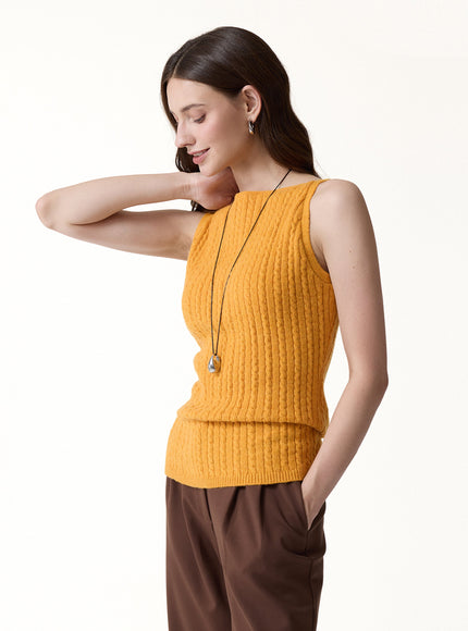 Merino-Blend Sleeveless Cable-Knit Sweater Tank