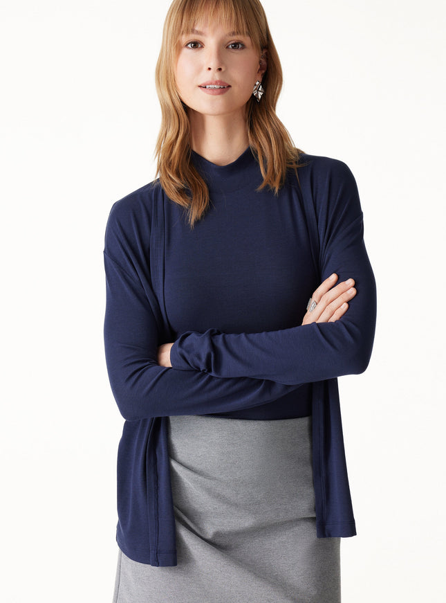 Premium Lyocell-Wool Open-Front Long Sleeve Cardigan