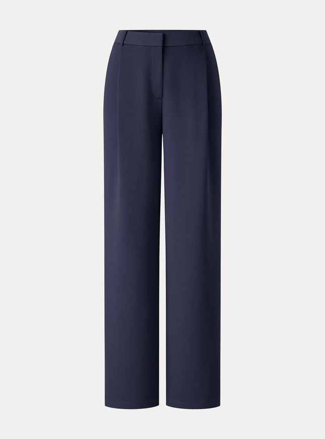 Crosshatch Ponte High-Rise Straight-Leg Tuck Pants with Pockets