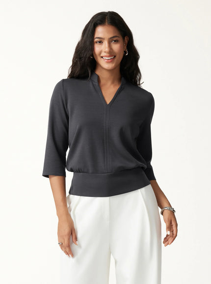 2Pcs Set V-Neck Elbow Sleeve Bam Top & High-Rise Flare Pants with Pockets
