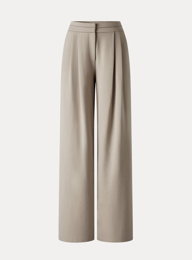 Ponte Mid-Rise Wide-Leg Tuck Pants with Pockets
