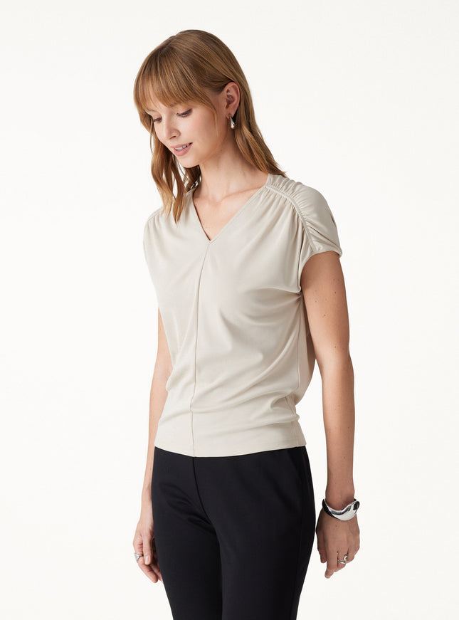 Modal Relaxed V-Neck Gathered Shoulder Top