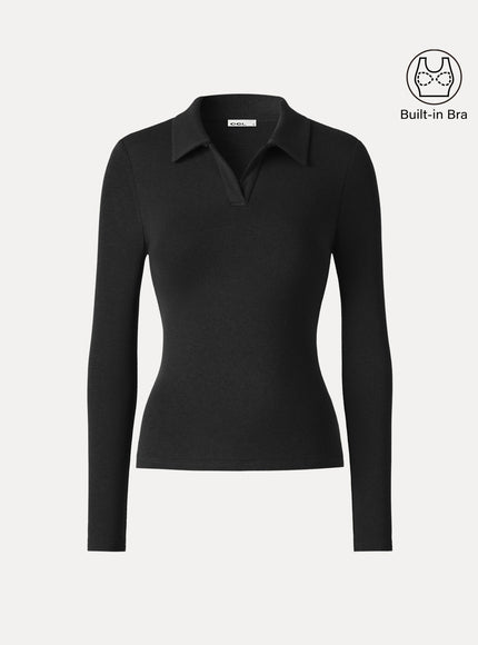 Office Staple V-Neck Lapel Long Sleeve Built-In Bra Top
