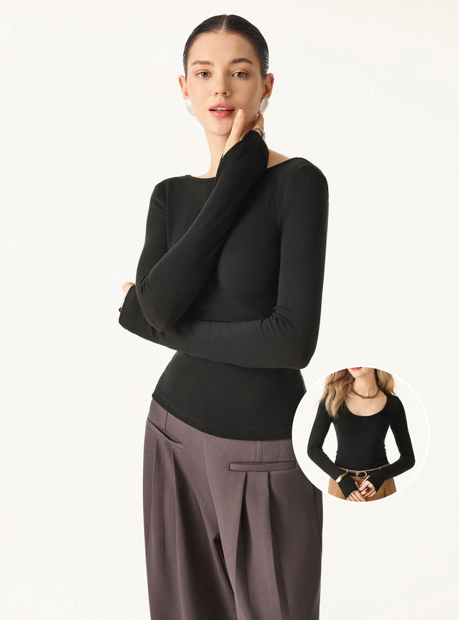 Lyocell-Wool Round Neck Long Sleeve Reversible Top
