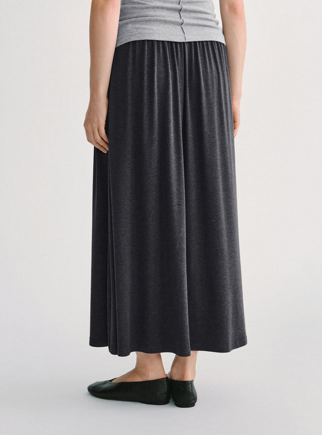 2Pcs Set Mockneck Long Sleeve Top & Mid-Rise A-Line Midi Skirt with Pockets