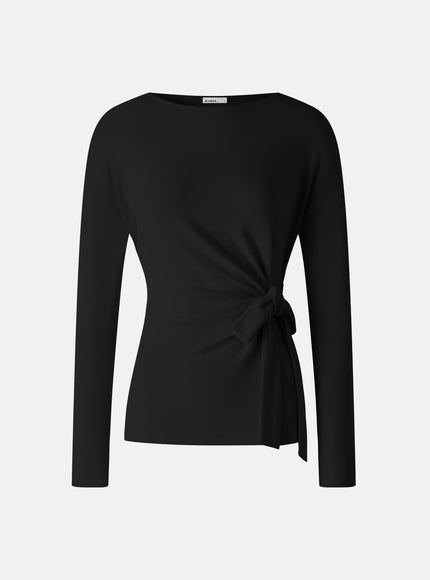 Boatneck Long Sleeve Tie-Waist Top