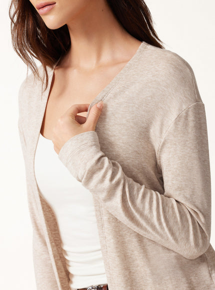 Premium Lyocell-Wool Open-Front Long Sleeve Cardigan