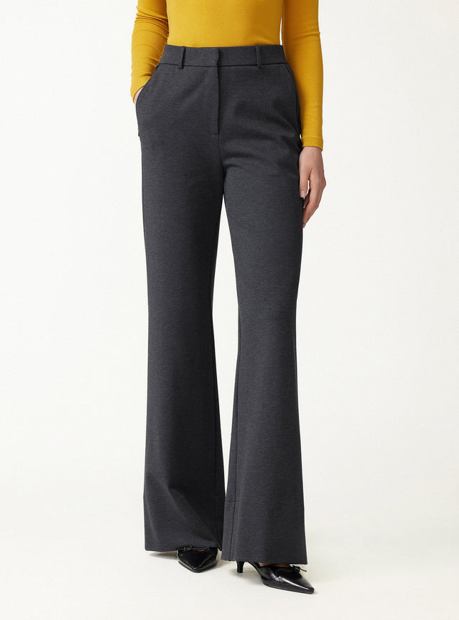 2Pcs Set Neck Long Sleeve Jacket with Pockets & Mid-Rise Wide-Leg Pants with Pockets